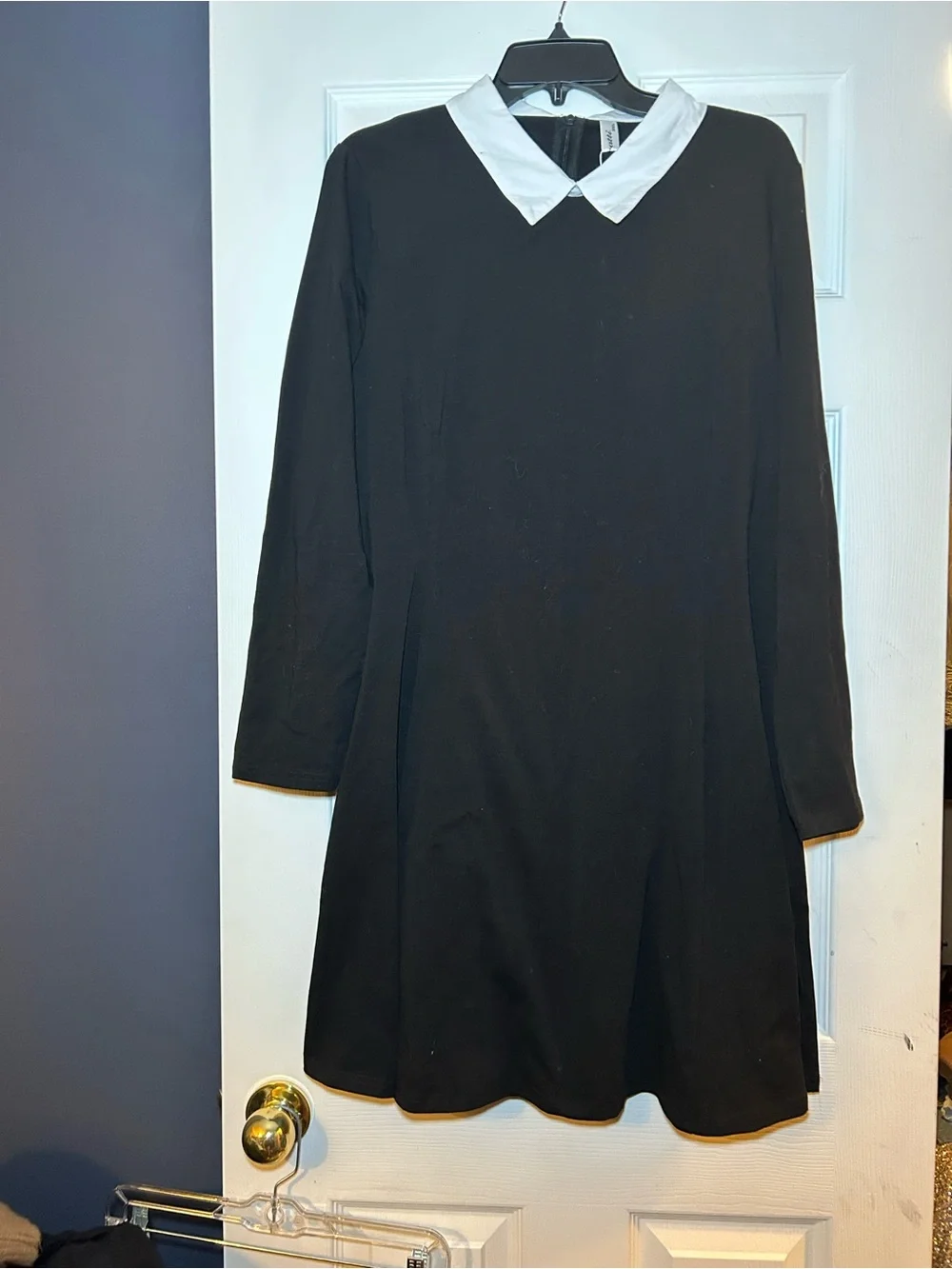 Classic Wednesday Addams Style Black Dress with White Collar